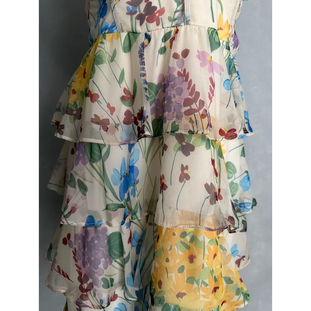 B. Darlin Plus Chiffon Mini Dress Tiered Floral Women's Cream Size 20W NEW - Picture 4 of 12